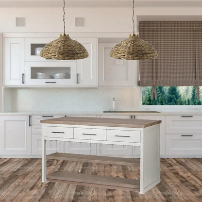 HomeRoots White And Brown Two Tone Wooden Kitchen Island With 3 Drawers - 30' X '34.5' X '60