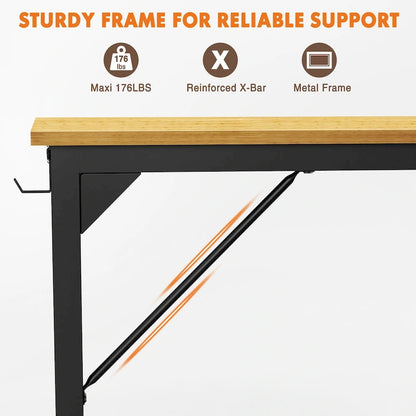 Modern Computer Office Desk with Storage Bag and Headphone Hook for Bedrooms and Study Corners or Small Home Offices