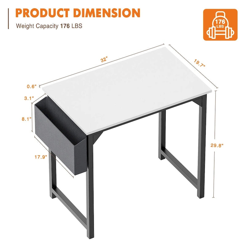 Modern Computer Office Desk with Storage Bag and Headphone Hook for Bedrooms and Study Corners or Small Home Offices