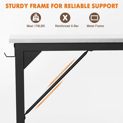 Modern Computer Office Desk with Storage Bag and Headphone Hook for Bedrooms and Study Corners or Small Home Offices