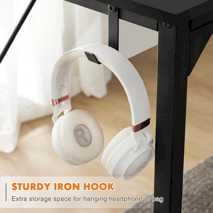 Modern Computer Office Desk with Storage Bag and Headphone Hook for Bedrooms and Study Corners or Small Home Offices