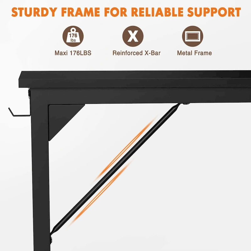 Modern Computer Office Desk with Storage Bag and Headphone Hook for Bedrooms and Study Corners or Small Home Offices