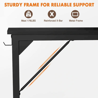 Modern Computer Office Desk with Storage Bag and Headphone Hook for Bedrooms and Study Corners or Small Home Offices
