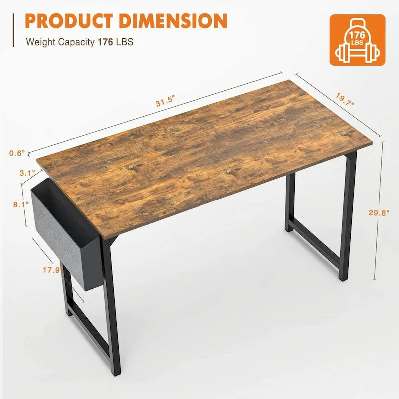 Modern Computer Office Desk with Storage Bag and Headphone Hook for Bedrooms and Study Corners or Small Home Offices