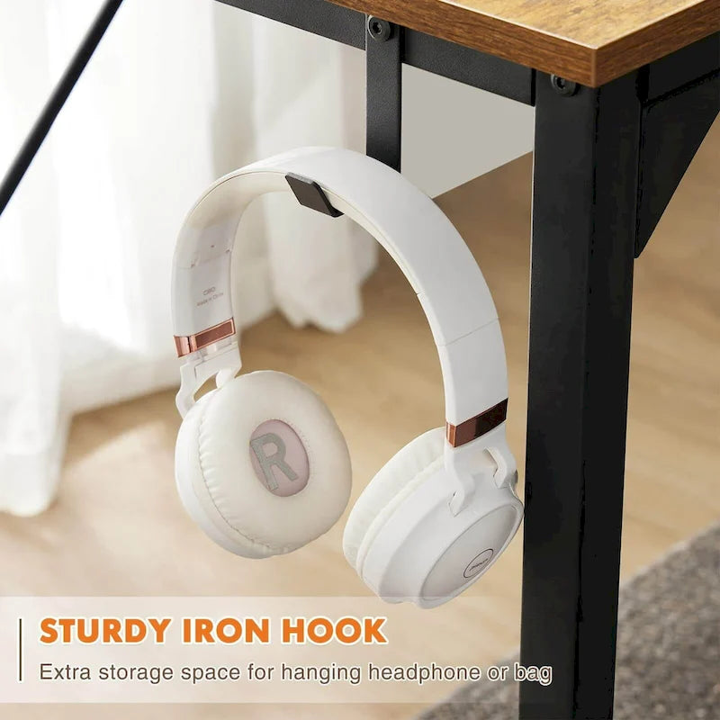 Modern Computer Office Desk with Storage Bag and Headphone Hook for Bedrooms and Study Corners or Small Home Offices
