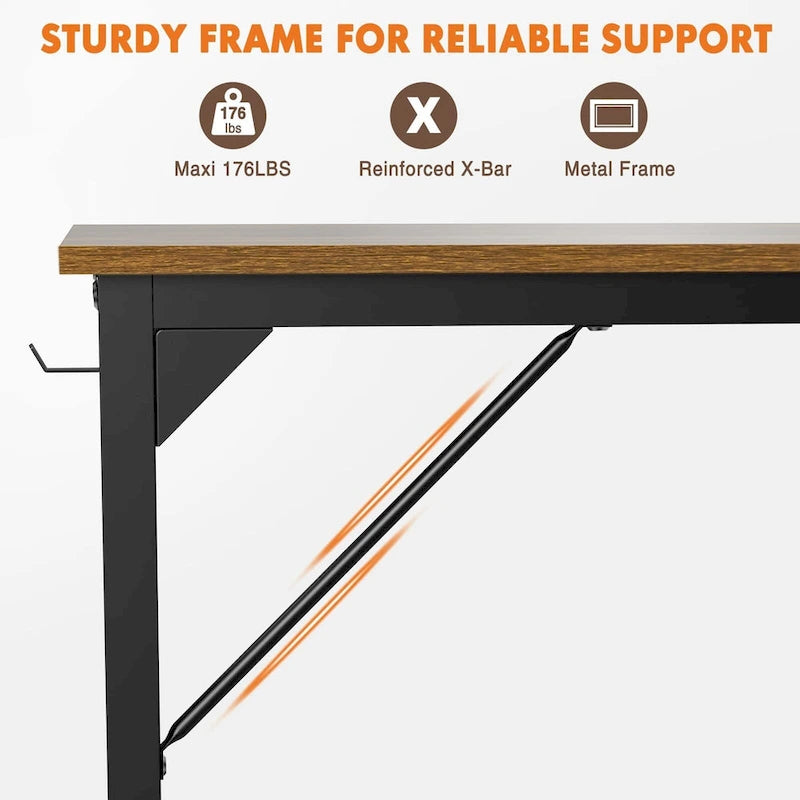 Modern Computer Office Desk with Storage Bag and Headphone Hook for Bedrooms and Study Corners or Small Home Offices