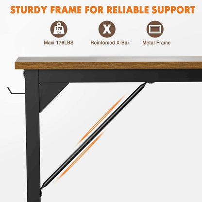 Modern Computer Office Desk with Storage Bag and Headphone Hook for Bedrooms and Study Corners or Small Home Offices