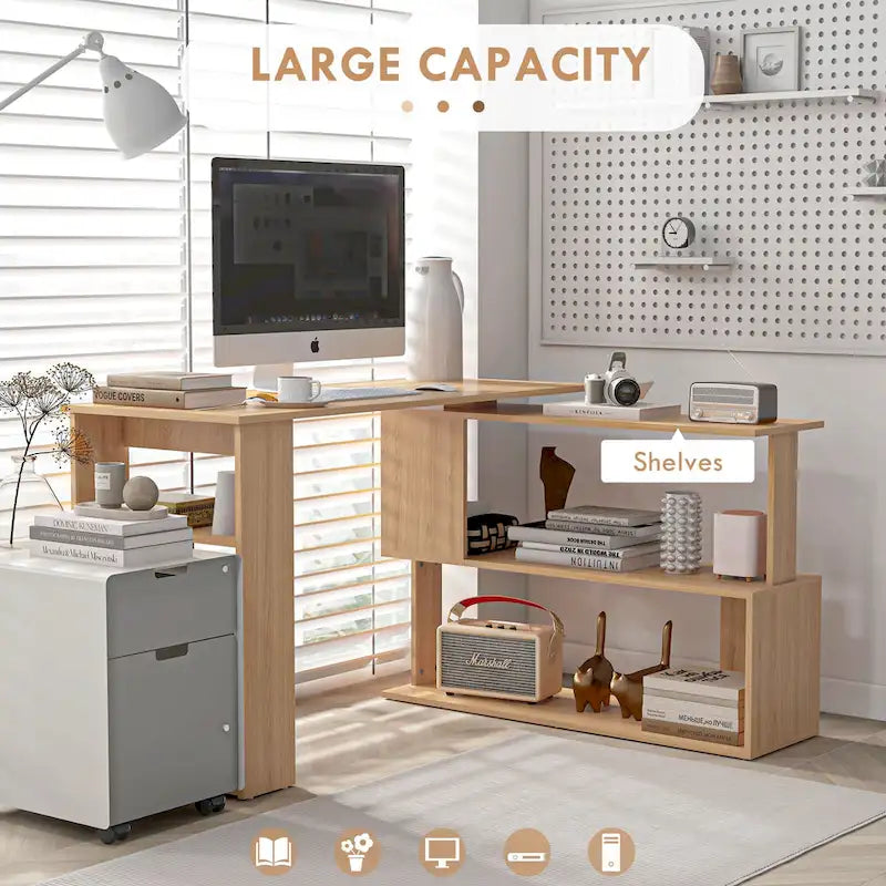 Modern L Shaped Computer Office Desk with Adjustable Support and Ample Storage Cell for Home Office or Small Spaces