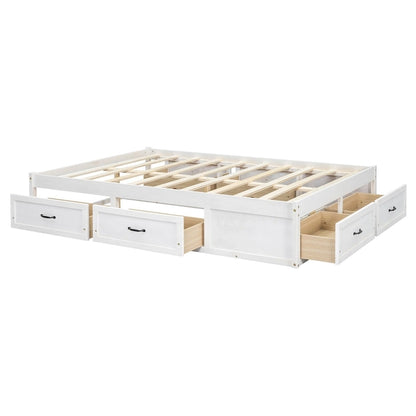 Full Size Platform Bed with 6 Storage Drawers