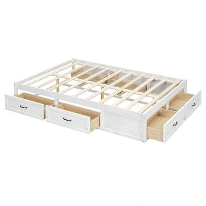 Full Size Platform Bed with 6 Storage Drawers