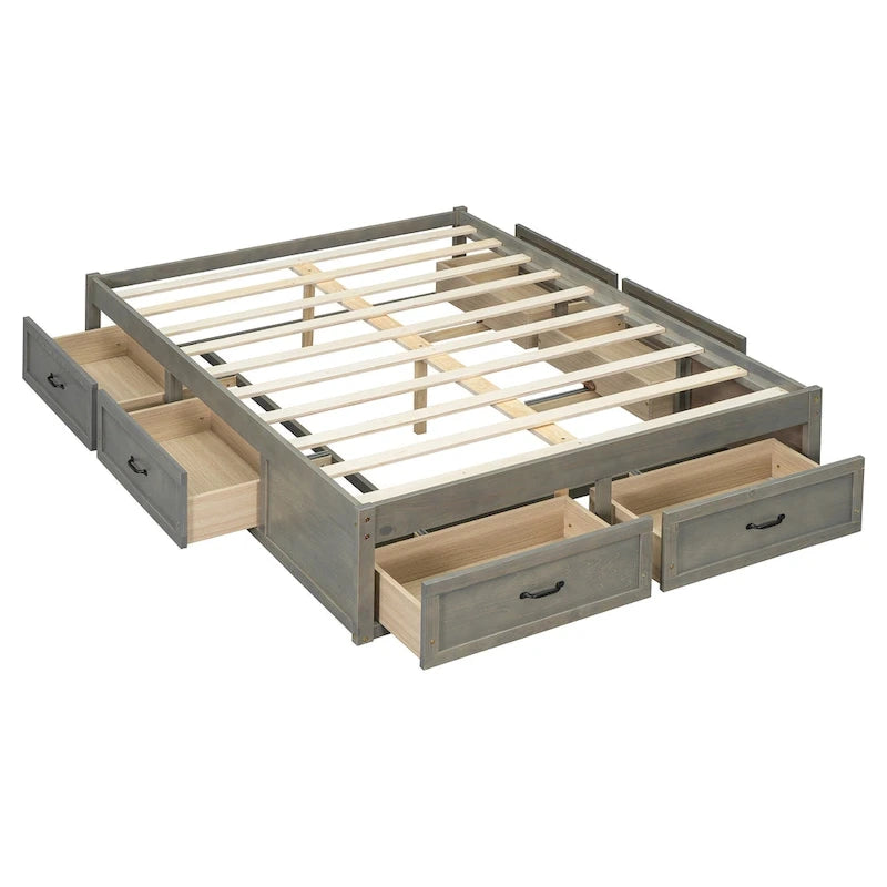 Full Size Platform Bed with 6 Storage Drawers
