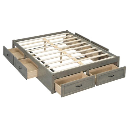Full Size Platform Bed with 6 Storage Drawers