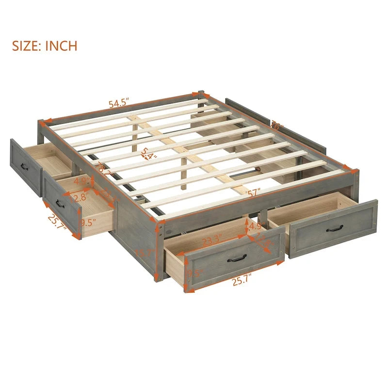 Full Size Platform Bed with 6 Storage Drawers