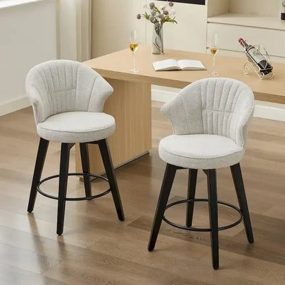 Wing Back Swivel Bar Stools Set of 2 - 25  Counter Height Adjustable Stools with Wood Legs & Chenille Upholstery, Leveling Feet