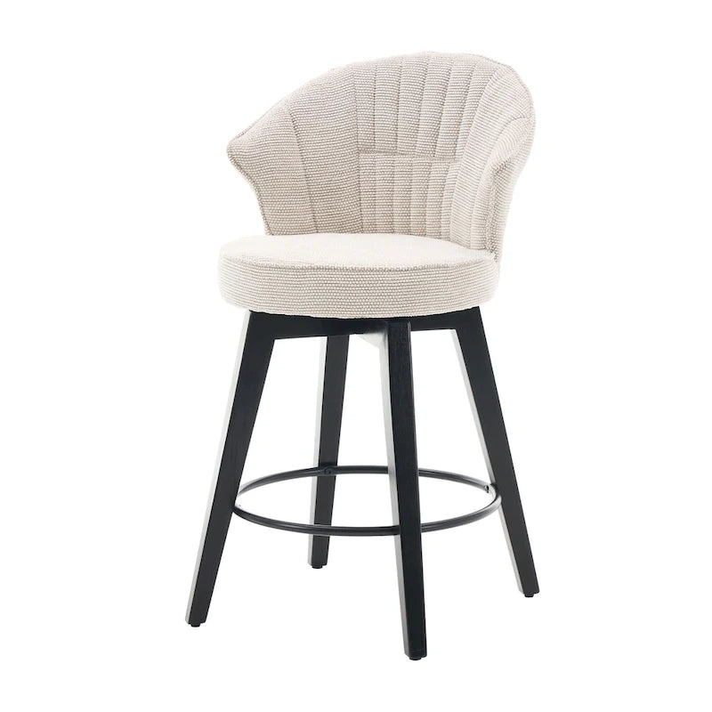 Wing Back Swivel Bar Stools Set of 2 - 25  Counter Height Adjustable Stools with Wood Legs & Chenille Upholstery, Leveling Feet