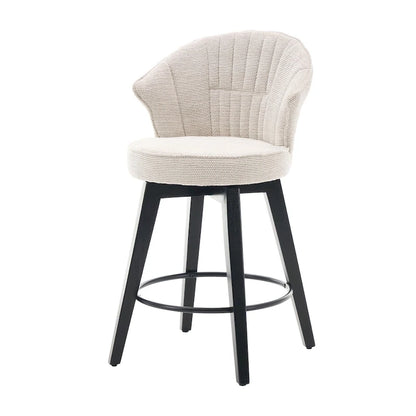 Wing Back Swivel Bar Stools Set of 2 - 25  Counter Height Adjustable Stools with Wood Legs & Chenille Upholstery, Leveling Feet