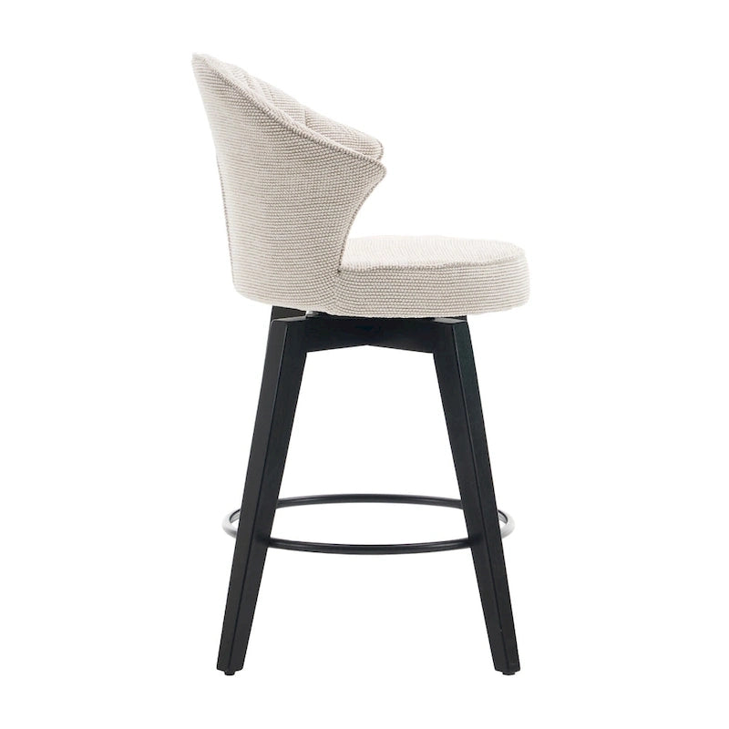 Wing Back Swivel Bar Stools Set of 2 - 25  Counter Height Adjustable Stools with Wood Legs & Chenille Upholstery, Leveling Feet
