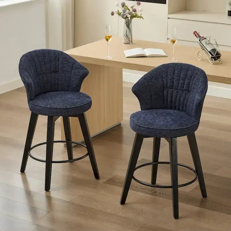 Wing Back Swivel Bar Stools Set of 2 - 25  Counter Height Adjustable Stools with Wood Legs & Chenille Upholstery, Leveling Feet
