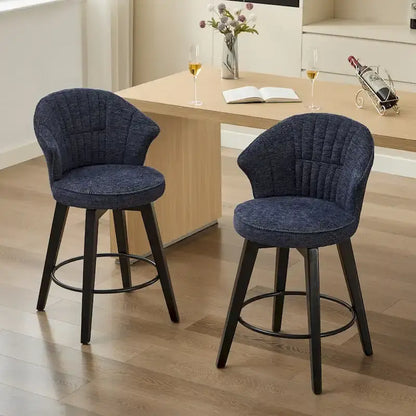 Wing Back Swivel Bar Stools Set of 2 - 25  Counter Height Adjustable Stools with Wood Legs & Chenille Upholstery, Leveling Feet