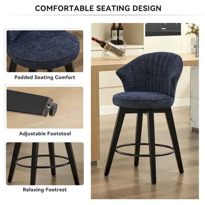 Wing Back Swivel Bar Stools Set of 2 - 25  Counter Height Adjustable Stools with Wood Legs & Chenille Upholstery, Leveling Feet