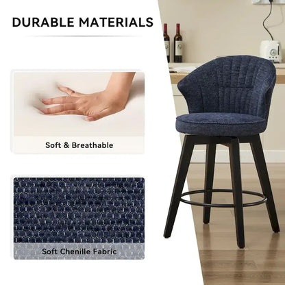 Wing Back Swivel Bar Stools Set of 2 - 25  Counter Height Adjustable Stools with Wood Legs & Chenille Upholstery, Leveling Feet