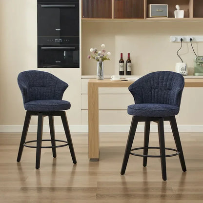 Wing Back Swivel Bar Stools Set of 2 - 25  Counter Height Adjustable Stools with Wood Legs & Chenille Upholstery, Leveling Feet