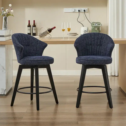 Wing Back Swivel Bar Stools Set of 2 - 25  Counter Height Adjustable Stools with Wood Legs & Chenille Upholstery, Leveling Feet