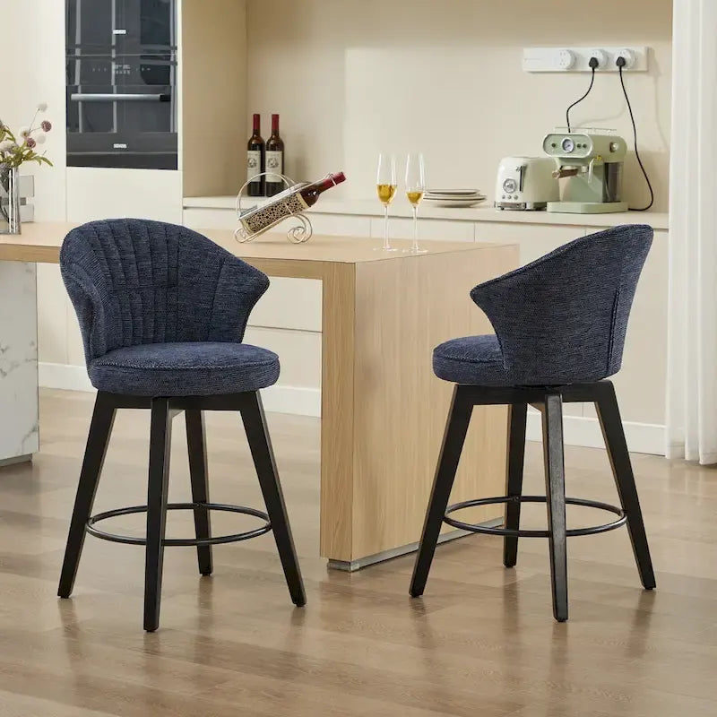 Wing Back Swivel Bar Stools Set of 2 - 25  Counter Height Adjustable Stools with Wood Legs & Chenille Upholstery, Leveling Feet