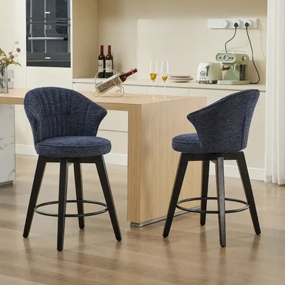 Wing Back Swivel Bar Stools Set of 2 - 25  Counter Height Adjustable Stools with Wood Legs & Chenille Upholstery, Leveling Feet