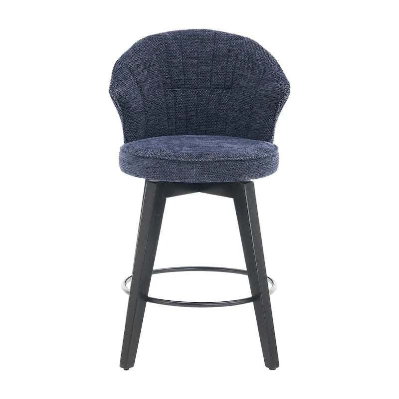 Wing Back Swivel Bar Stools Set of 2 - 25  Counter Height Adjustable Stools with Wood Legs & Chenille Upholstery, Leveling Feet