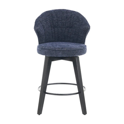 Wing Back Swivel Bar Stools Set of 2 - 25  Counter Height Adjustable Stools with Wood Legs & Chenille Upholstery, Leveling Feet
