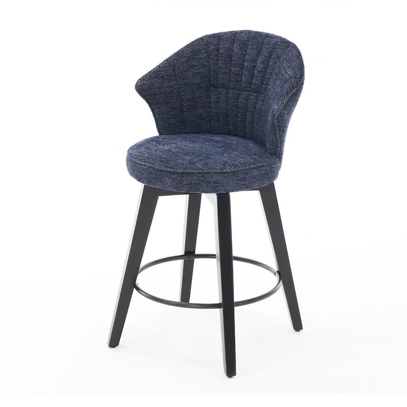 Wing Back Swivel Bar Stools Set of 2 - 25  Counter Height Adjustable Stools with Wood Legs & Chenille Upholstery, Leveling Feet