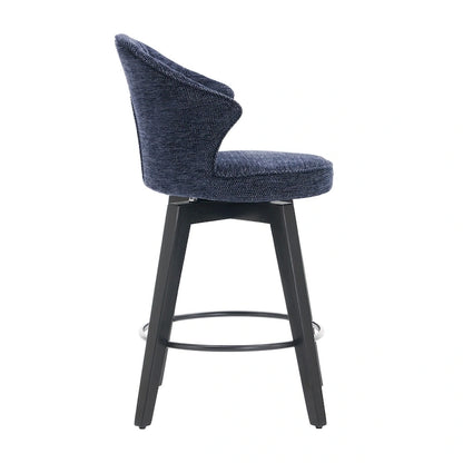 Wing Back Swivel Bar Stools Set of 2 - 25  Counter Height Adjustable Stools with Wood Legs & Chenille Upholstery, Leveling Feet