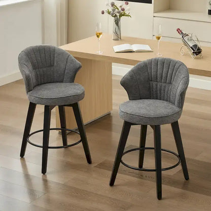 Wing Back Swivel Bar Stools Set of 2 - 25  Counter Height Adjustable Stools with Wood Legs & Chenille Upholstery, Leveling Feet