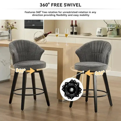 Wing Back Swivel Bar Stools Set of 2 - 25  Counter Height Adjustable Stools with Wood Legs & Chenille Upholstery, Leveling Feet