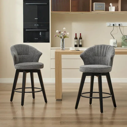 Wing Back Swivel Bar Stools Set of 2 - 25  Counter Height Adjustable Stools with Wood Legs & Chenille Upholstery, Leveling Feet