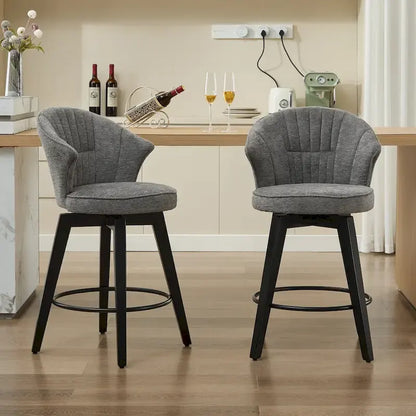 Wing Back Swivel Bar Stools Set of 2 - 25  Counter Height Adjustable Stools with Wood Legs & Chenille Upholstery, Leveling Feet