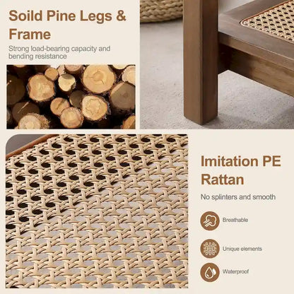 2-Tier Rectangular Coffee Table with Rattan Storage Shelf - 47.2 L x 23.6 W x 17.7 H