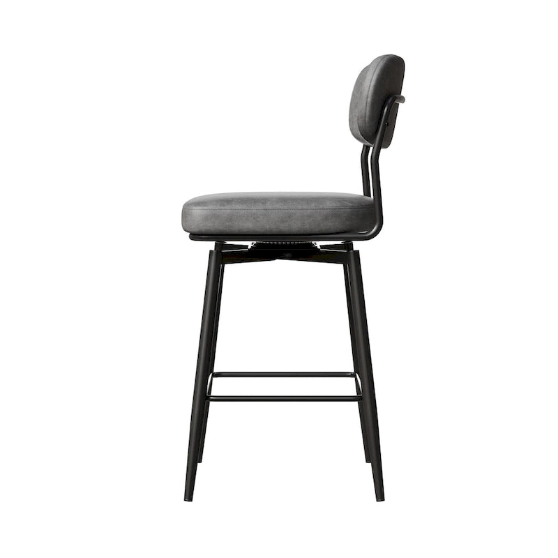 360 Swivel Bar Stools Set of 2 - Leather Upholstered Counter Height Stools with Iron Base for Kitchen Island & Office