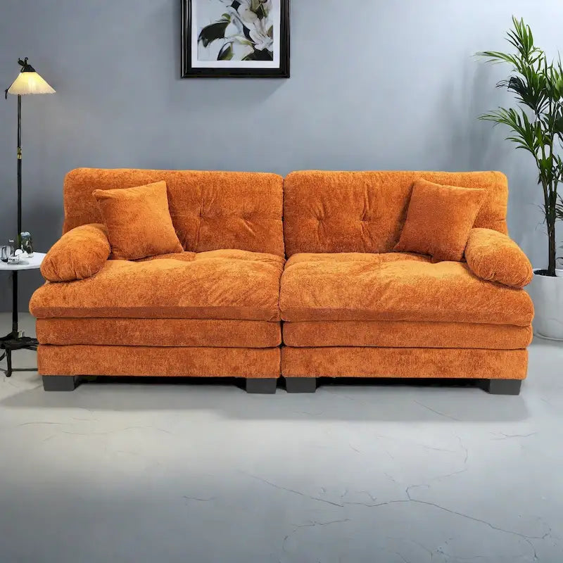 84  Upholstered 3-Seater Sofa with Dual-Layer Memory Foam Cushioning, and Complimentary Comfort Pillows