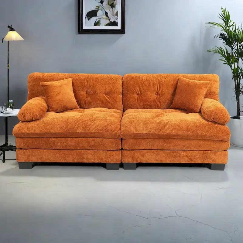84  Upholstered 3-Seater Sofa with Dual-Layer Memory Foam Cushioning, and Complimentary Comfort Pillows