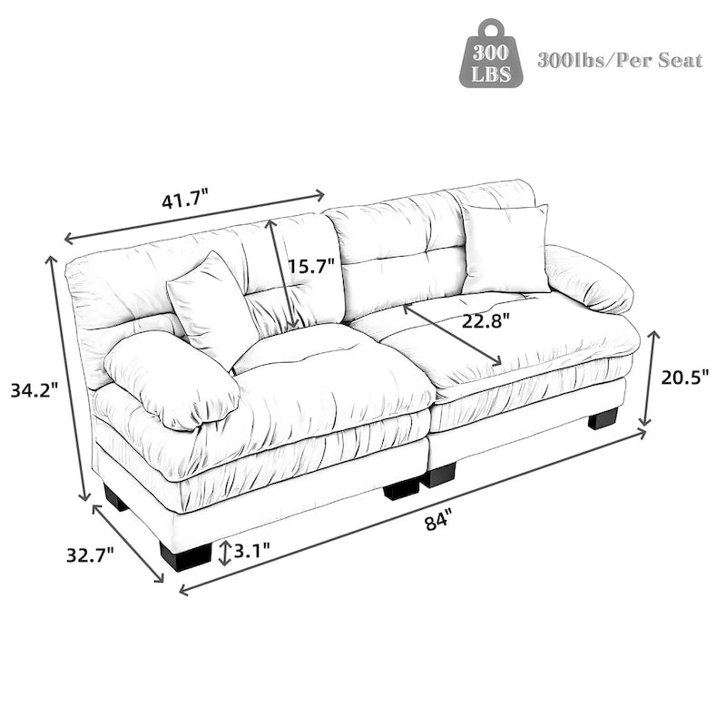 84  Upholstered 3-Seater Sofa with Dual-Layer Memory Foam Cushioning, and Complimentary Comfort Pillows