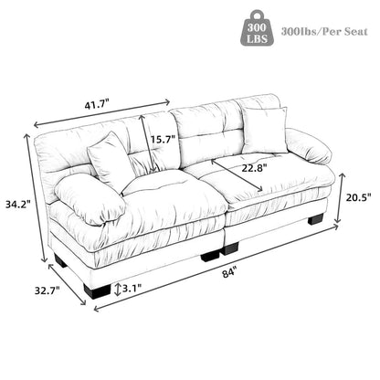 84  Upholstered 3-Seater Sofa with Dual-Layer Memory Foam Cushioning, and Complimentary Comfort Pillows