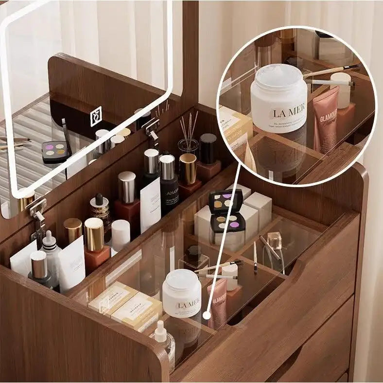 (48cm)3 in 1 Vanity Desk with Plip Top Mirror,Small Make Up Vanity Set with Glass Desktop,Compact Makeup Vanity with 3 Drawers