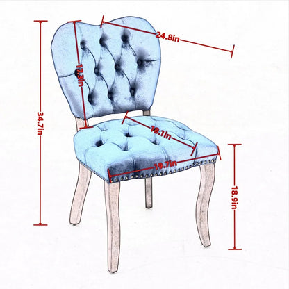 Dining Chairs Set of 2, Soft Tufted Accent Chairs Side Chairs with Wooden Legs, Velvet Upholstered Dining Room Chair