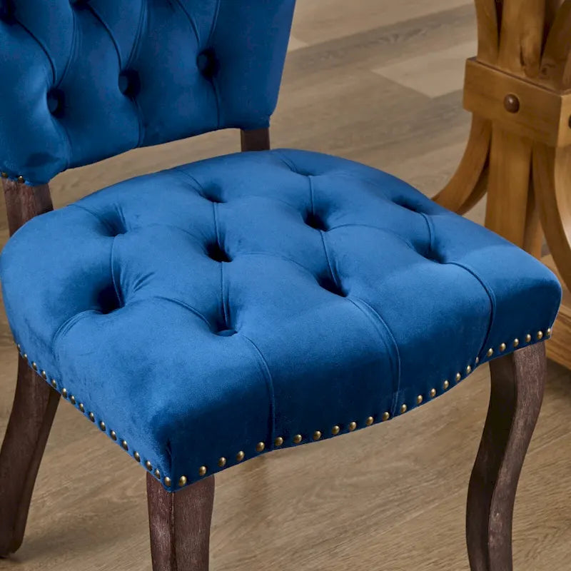 Dining Chairs Set of 2, Soft Tufted Accent Chairs Side Chairs with Wooden Legs, Velvet Upholstered Dining Room Chair