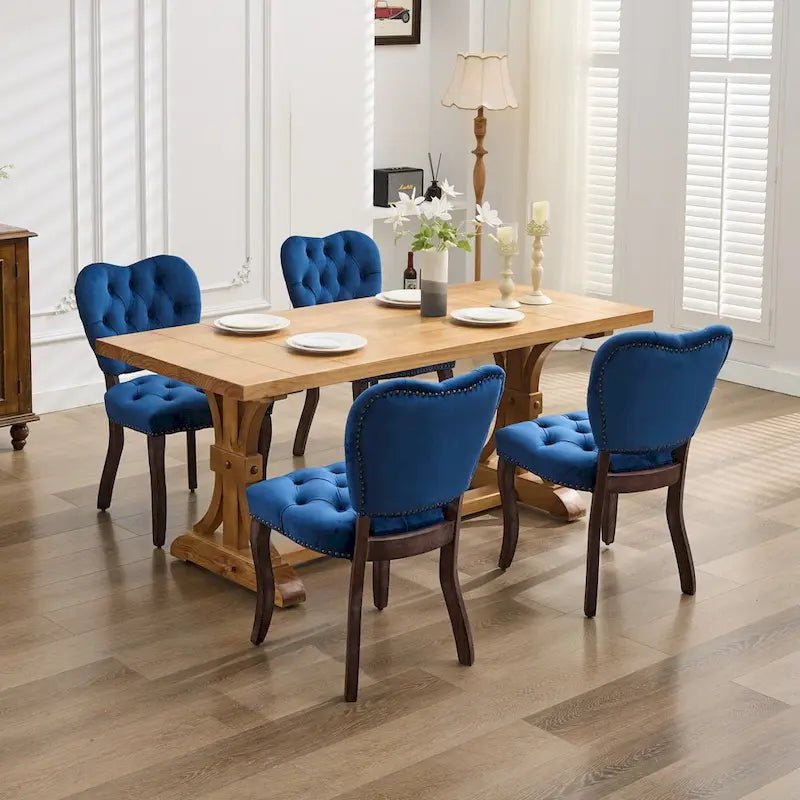 Dining Chairs Set of 2, Soft Tufted Accent Chairs Side Chairs with Wooden Legs, Velvet Upholstered Dining Room Chair