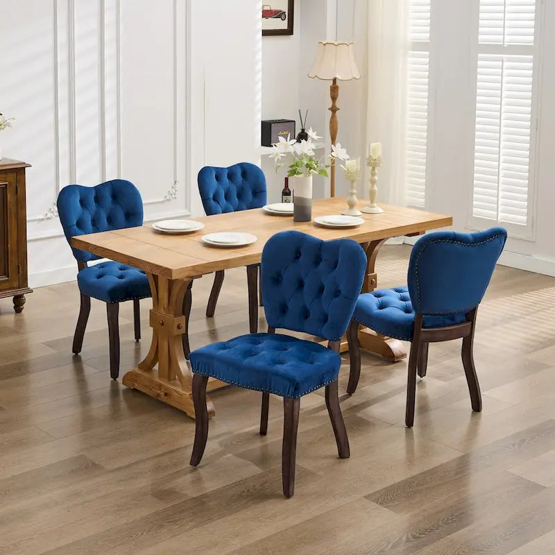 Dining Chairs Set of 2, Soft Tufted Accent Chairs Side Chairs with Wooden Legs, Velvet Upholstered Dining Room Chair