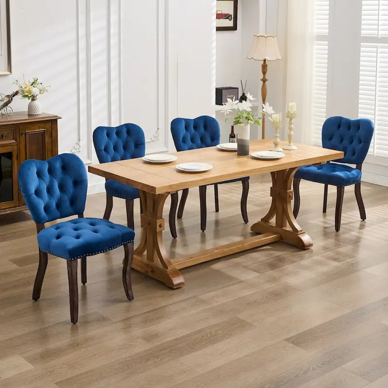 Dining Chairs Set of 2, Soft Tufted Accent Chairs Side Chairs with Wooden Legs, Velvet Upholstered Dining Room Chair