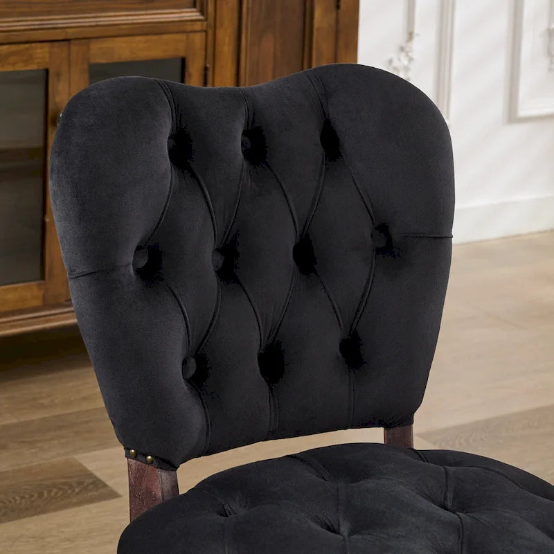 Dining Chairs Set of 2, Soft Tufted Accent Chairs Side Chairs with Wooden Legs, Velvet Upholstered Dining Room Chair